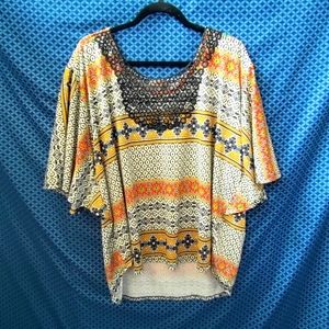 Lavish Plus - Multicolored short sleeve blouse with embroidered chest. Size- 1XL